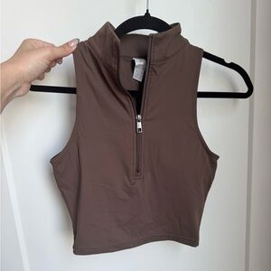 Vitality Brown Zip-Up Crop Top